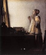 VERMEER VAN DELFT, Jan Woman with a Pearl Necklace wer oil on canvas